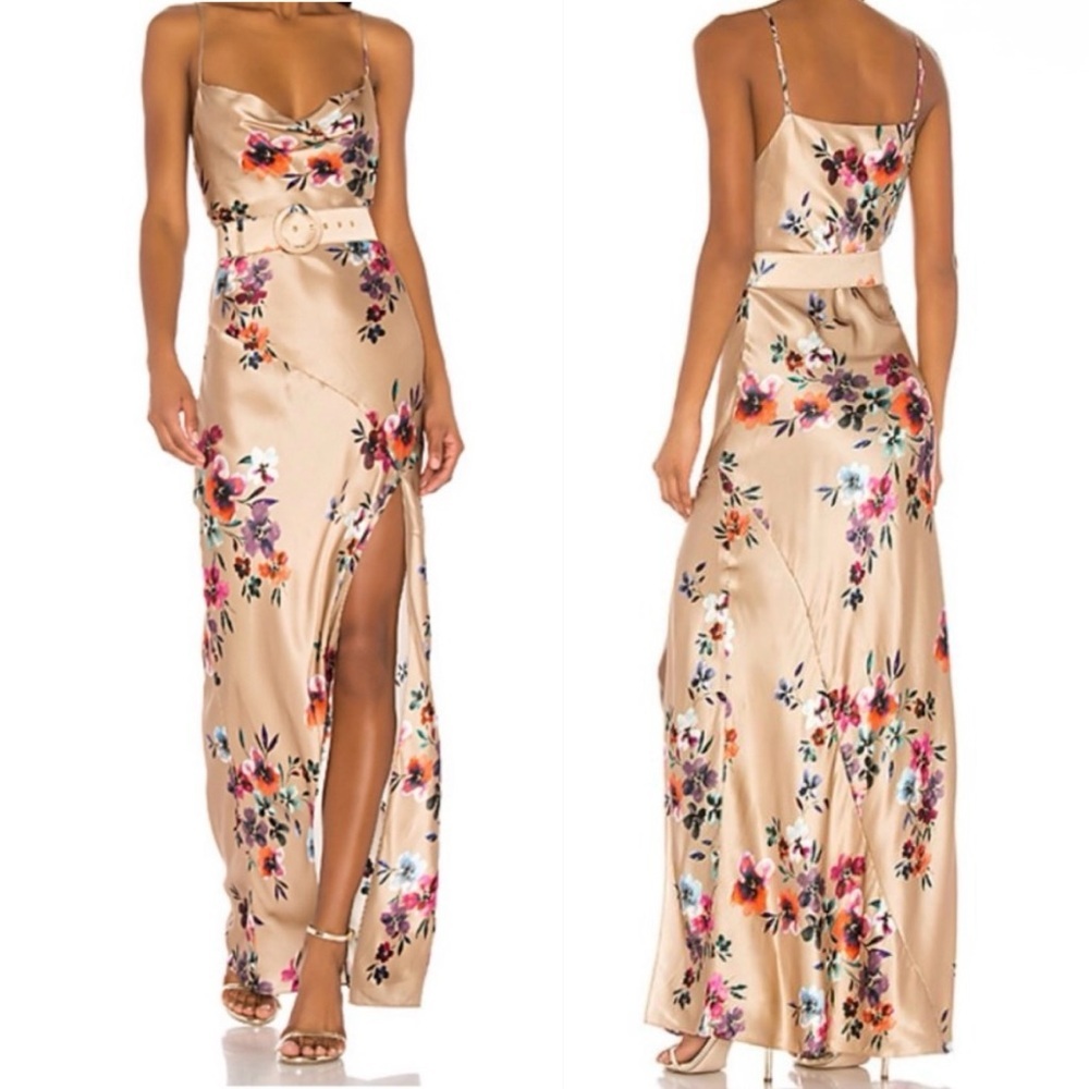 Nicholas Simone Sleeveless Maxi Dress In Watercolor Floral Taupe